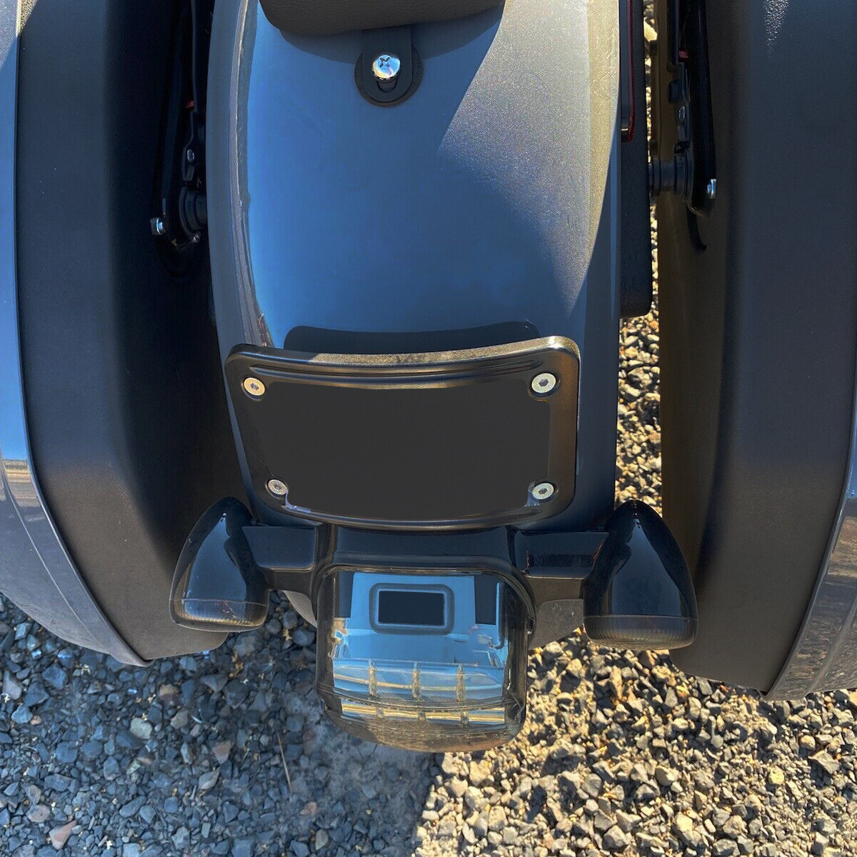 Black Curved Laydown License Plate Mount Bracket For Harley 3 Hole Mount