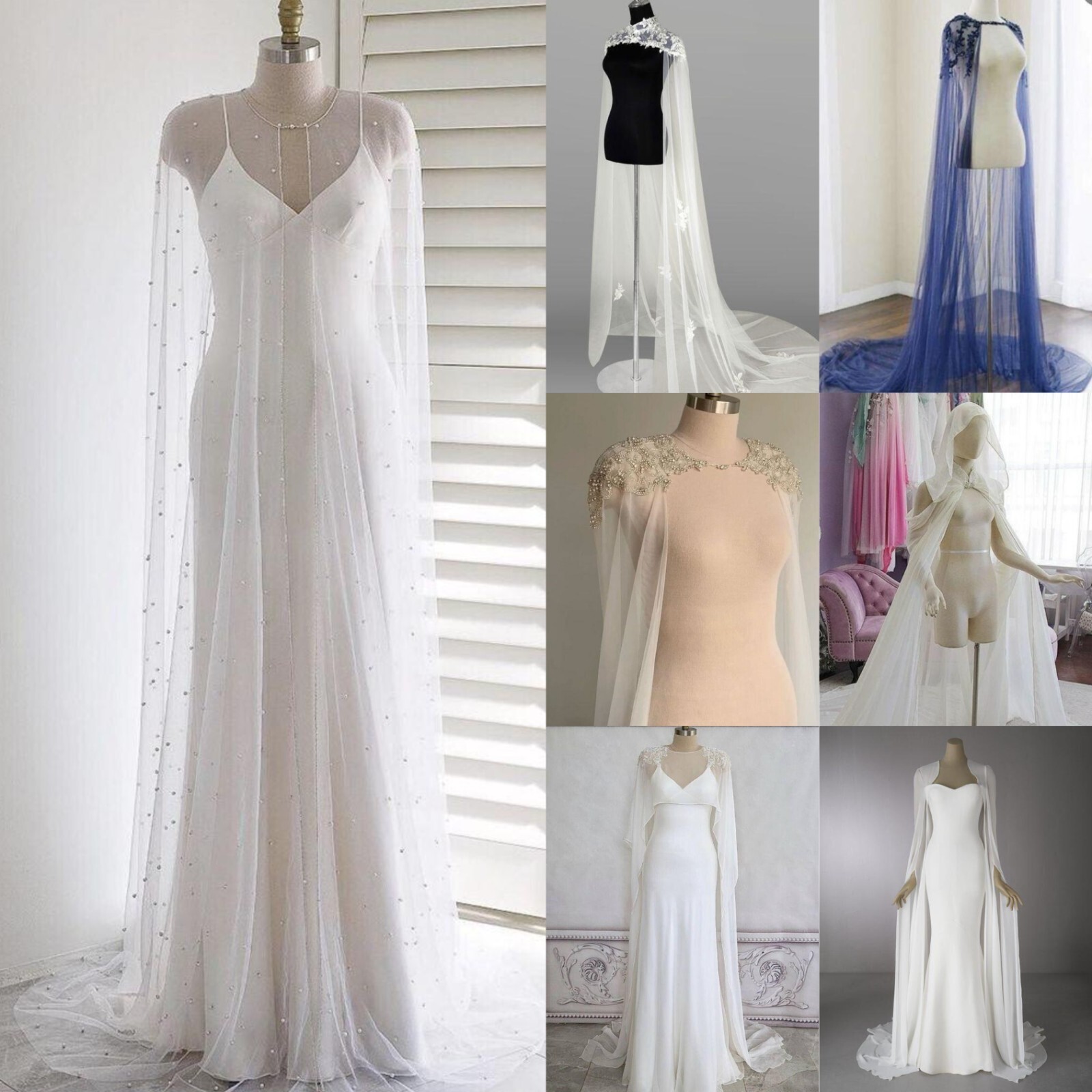 White Ivory Beaded Wedding Cape Sequin Halter Women Elegant Bridal Cape Cloak