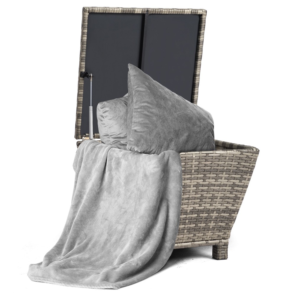 PE Wicker Side Table with Storage Storage Bin Container for Hose Cushion Towel