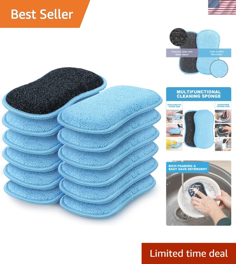 Cleaning Sponge Set Microfiber Scrub Sponge Dual-Sided Kitchen Dish Pans 12 Pack