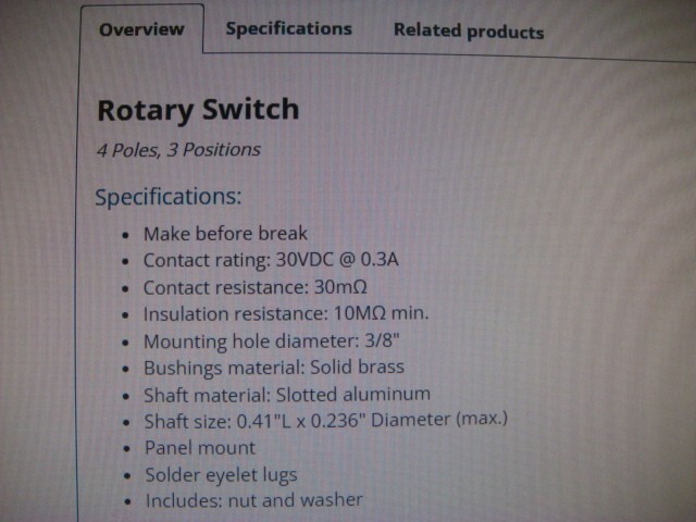 ONE Lot 5 Rotary Switches 3-Position, 4-Pole -- JAMECO #101557 -- New & Unused