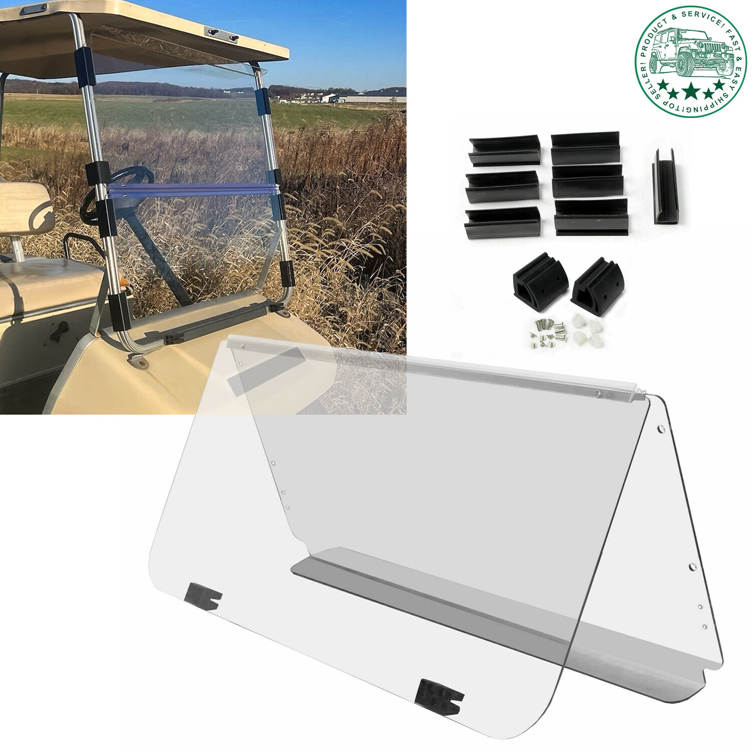 Clear Folding Golf Cart Windshield Clear Acrylic For Club Car DS 1982-2000.5