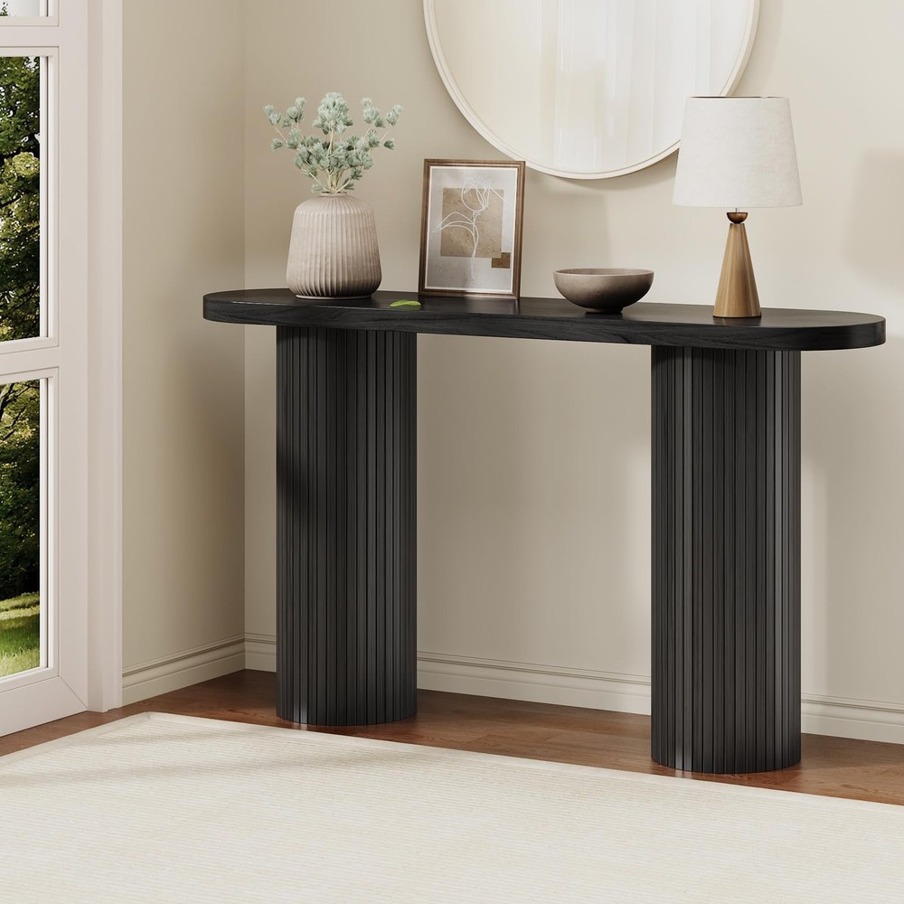 55 Inch Entryway Console Table, Fluted Sofa Table Behind The Couch, Mid-Centu...