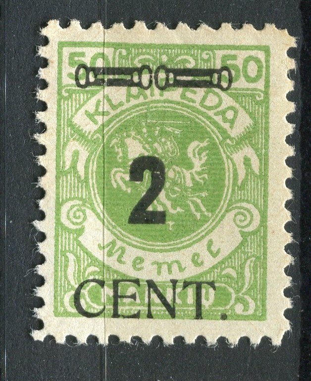 LITHUANIA MEMEL; 1923 early CENT. Surcharged issue Mint hinged 2c. value