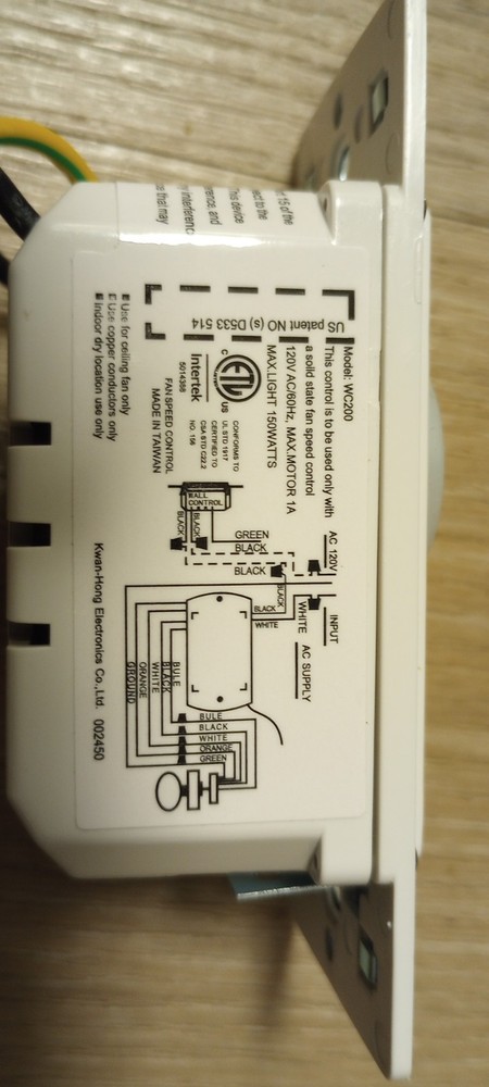 Minka Aire WC211 Wall Mount Ceiling Fan Control System