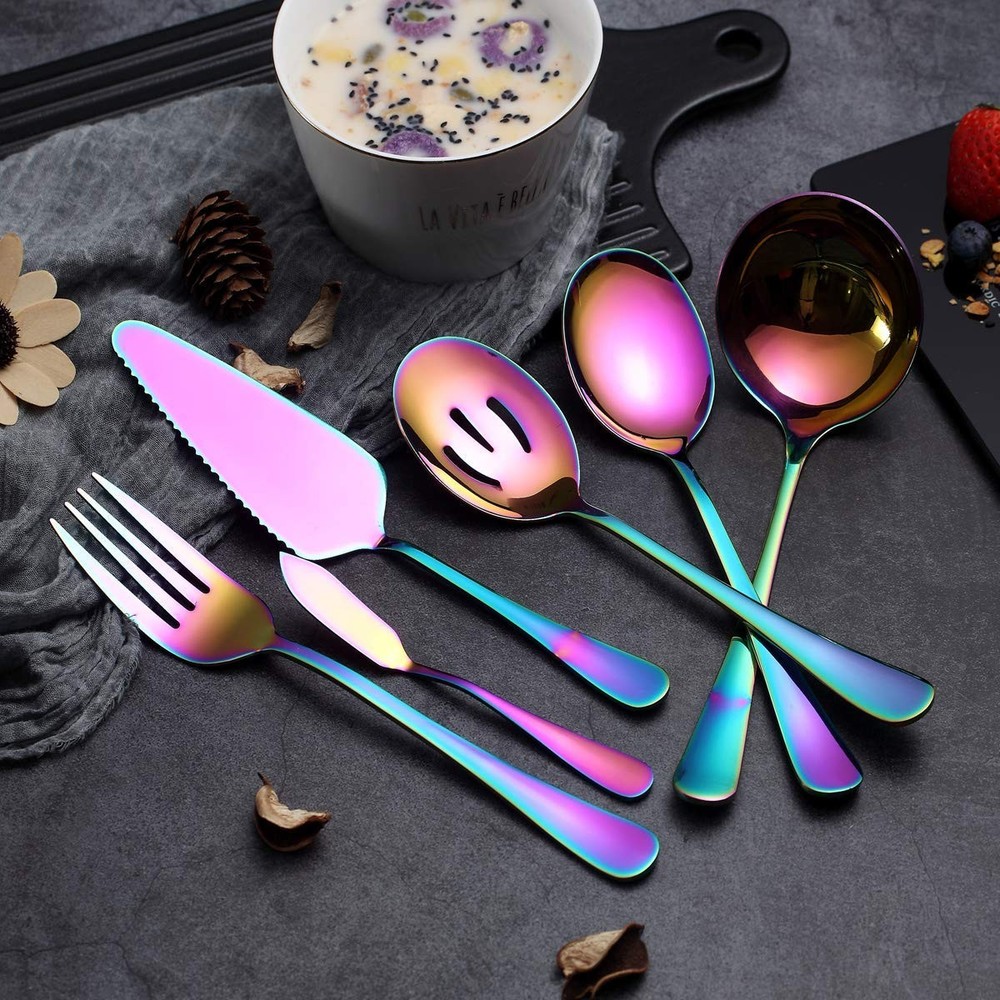 Rainbow Serving Spoons Set 6 Pieces, Serving Utensils Set Include Cake Server...