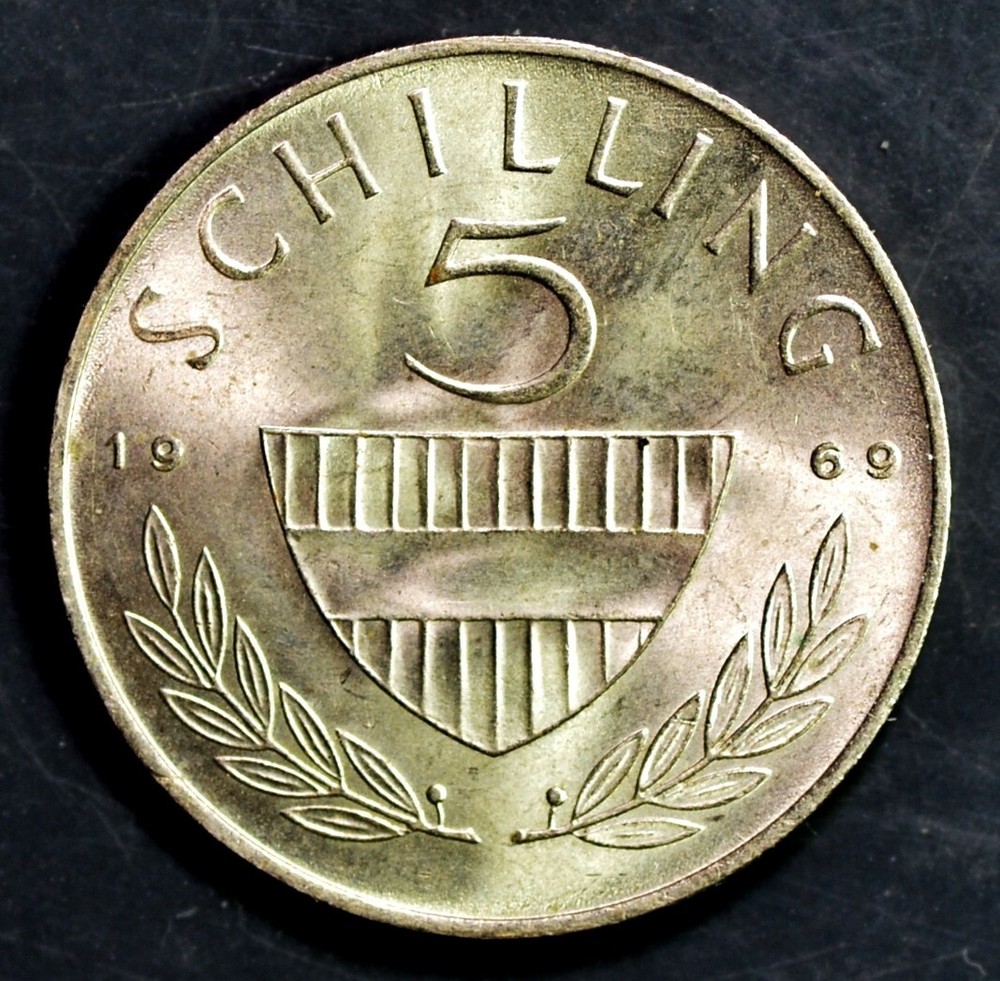 WORLD SILVER! 1969 AUSTRIA 5 SCHILLINGS