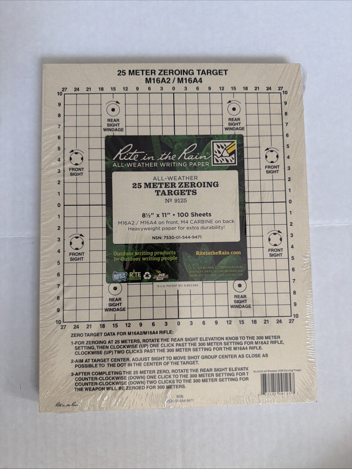 Rite in the Rain 25m Zeroing Target 100 sheets  9125