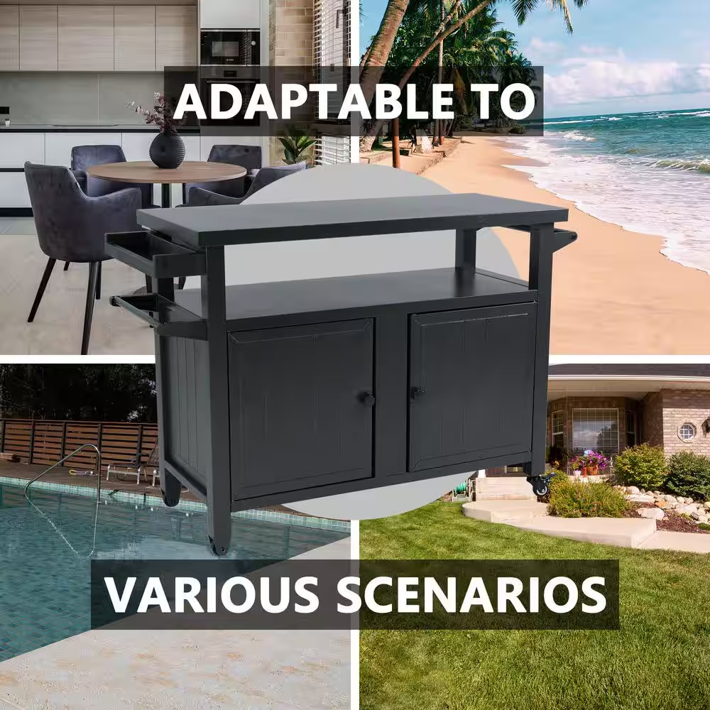 BBQ Grill Storage Cart/Bin Grey Rectangle Metal Table Kitchen Dining Table 51.67