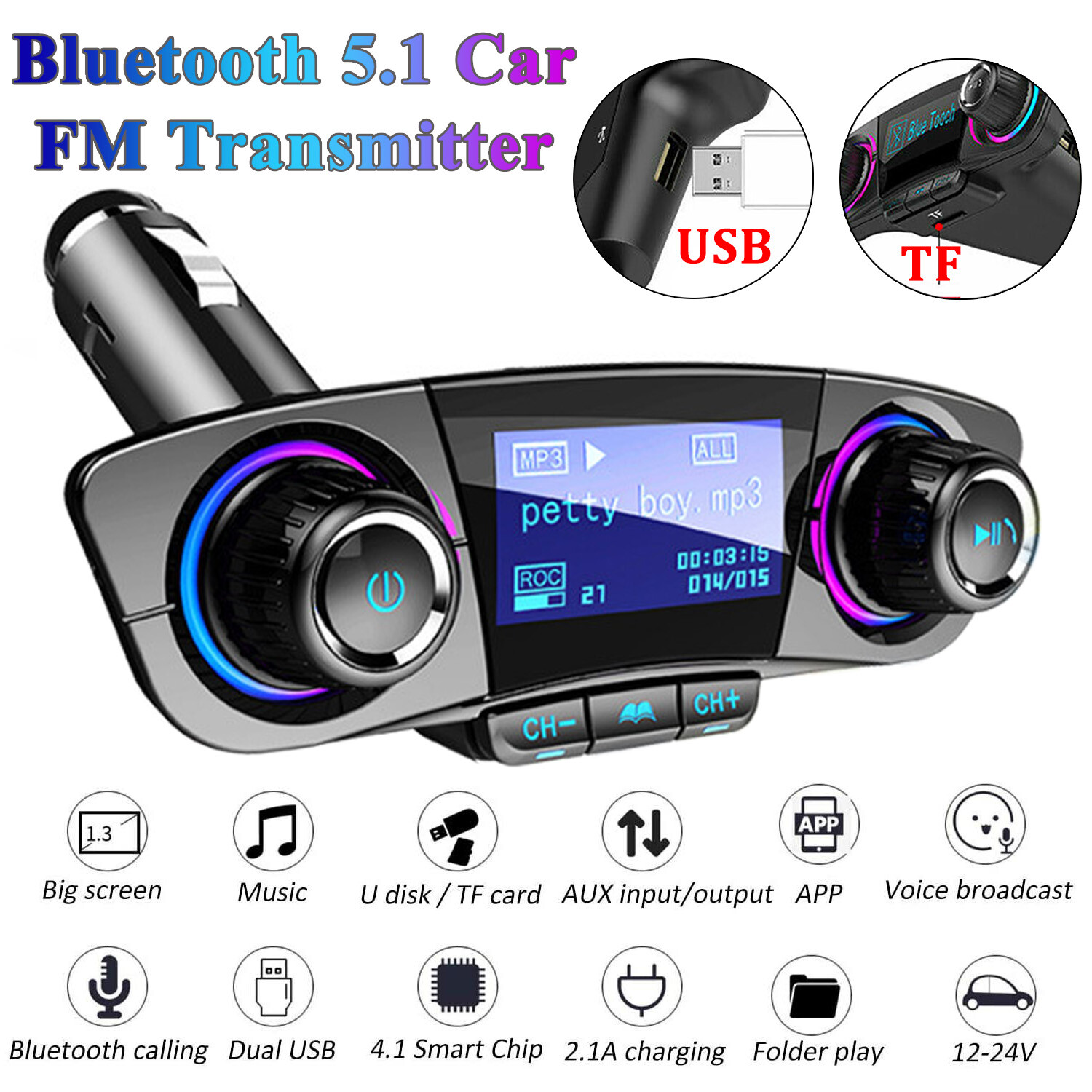 Bluetooth Car FM Transmitter MP3 Player Hands free Radio Adapter Kit USB Charger