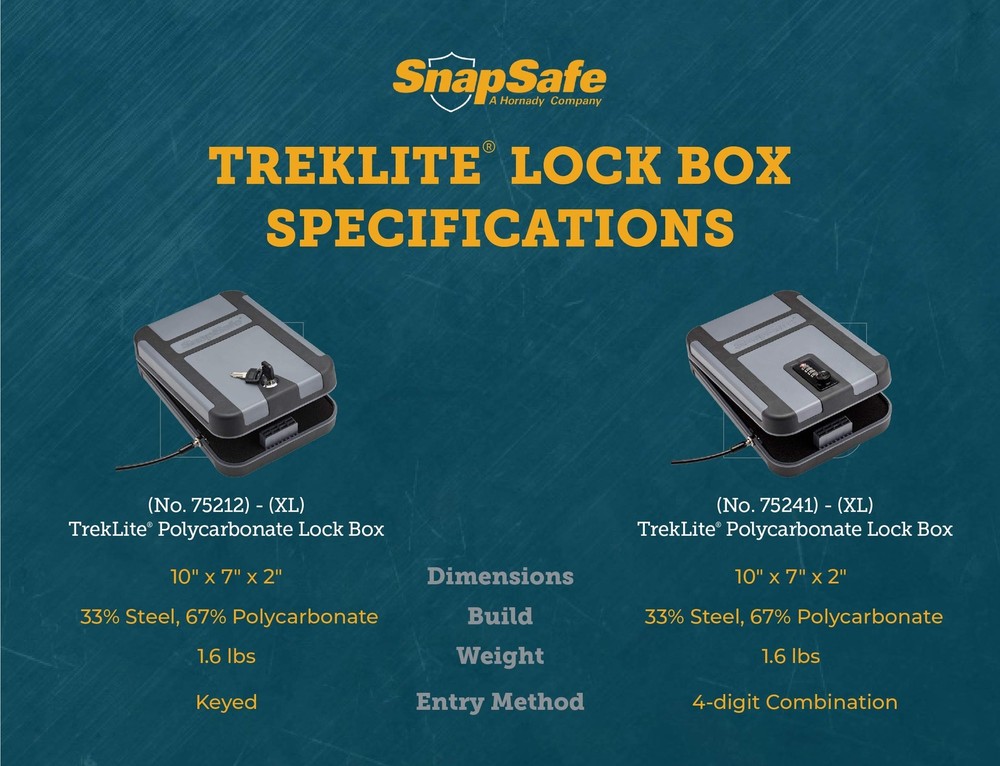 SnapSafe Treklite Gun Safe Lock Box with TSA Combination Lock