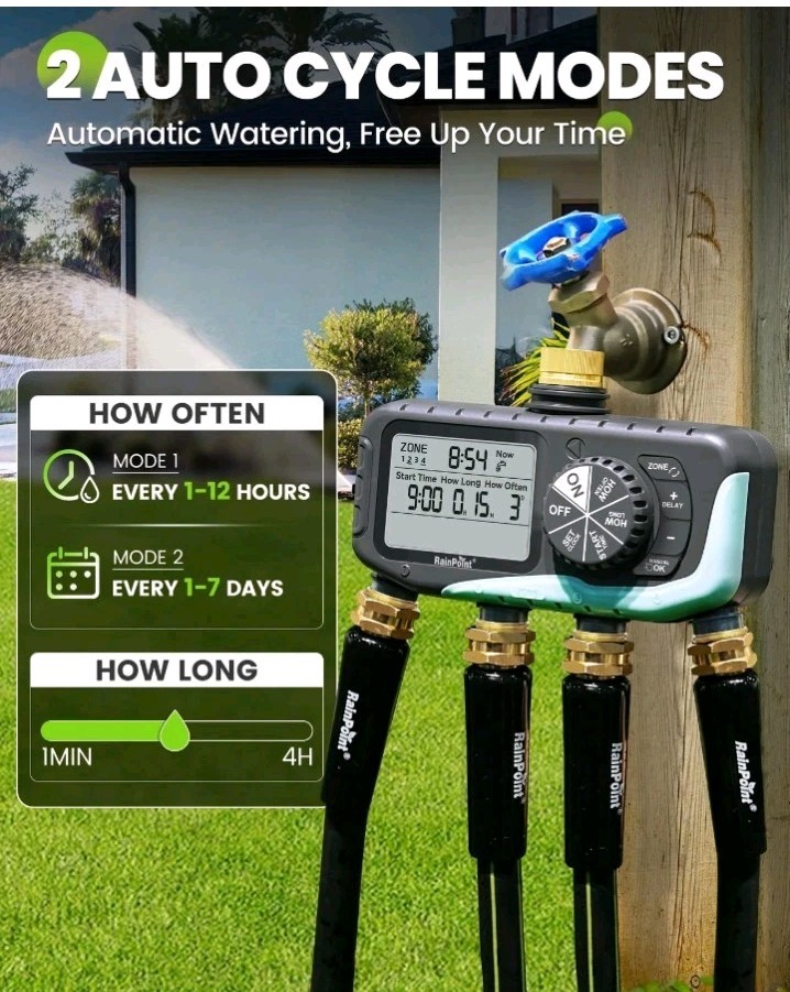 RAINPOINT Sprinkler Timer 4 Zone, Water Timer for Programmable, for Soaker Hose