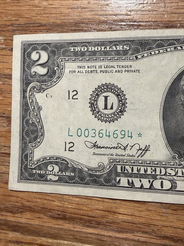 1976 $2 TWO DOLLAR BILL Star Note ⭐️( SAN FRANCISCO L ) UNCIRCULATED