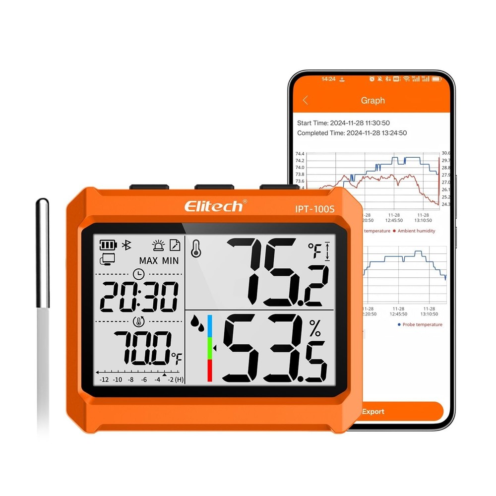 Elitech Digital Bluetooth Hygrometer Thermometer, Refrigerator Thermometer wi...