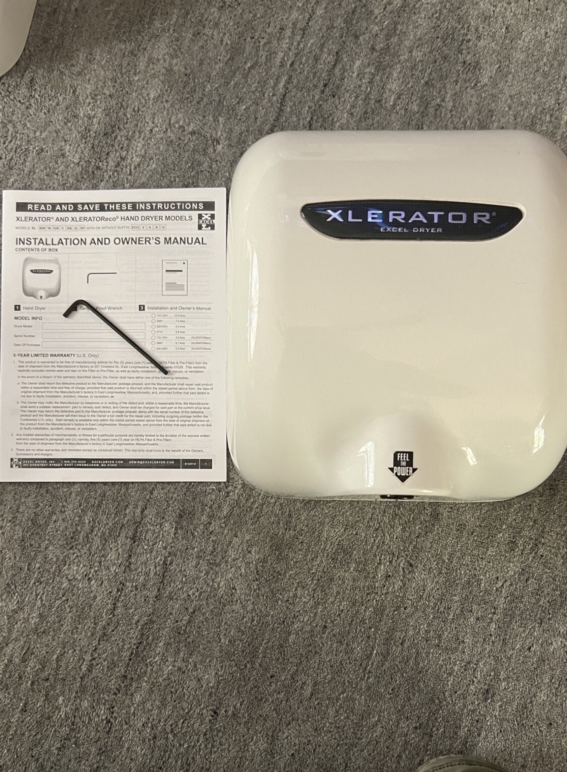 XLERATOR HAND DRYER XL-W NO TOUCH WALL MOUNT BATHROOM EXCEL XL C BW WHITE METAL