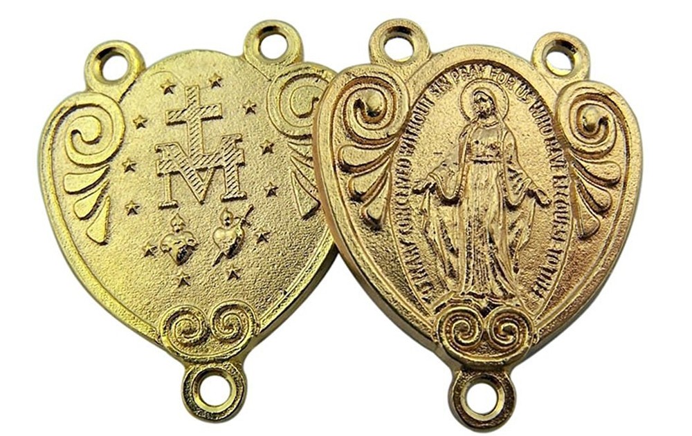 Gold Tone Decorative Style Miraculous Medal Rosary Centerpiece, 1 1/8 Inch