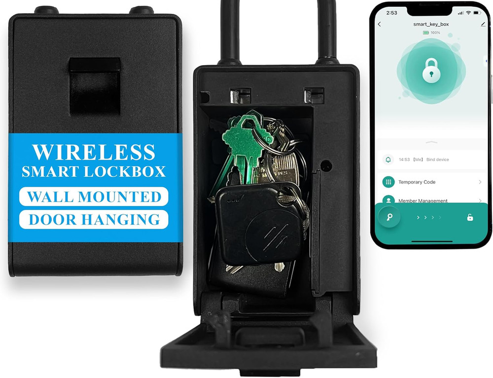 Bluetooth Key Lock Box - Smart Wall Mount, Keyless Entry, Waterproof, Extra Larg