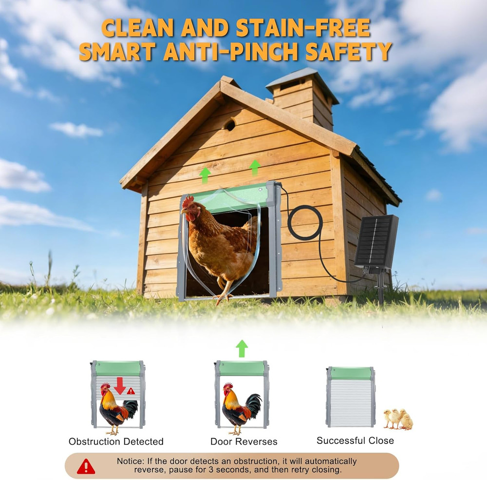 Solar-Powered Automatic Chicken Coop Door with Timer, Light Sensor & Remote Cont