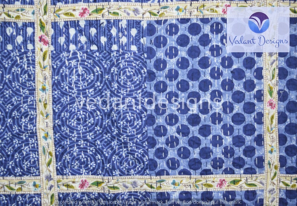 Indian Handmade Patchwork Kantha Quilt Reversible Bedspread Single Cotton