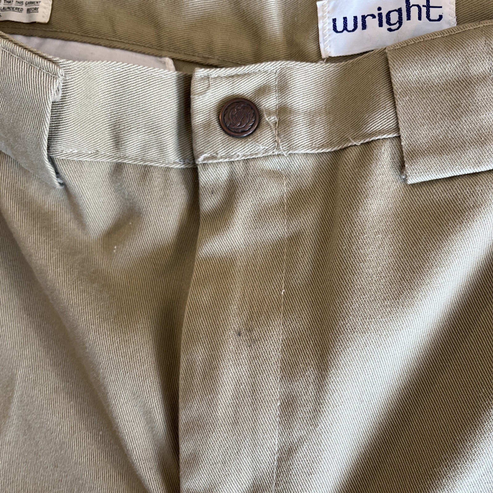 Vintage 70s Mens Bell Bottom Flare Pants Tan Cotton Waist 30 Inseam 31 Wright