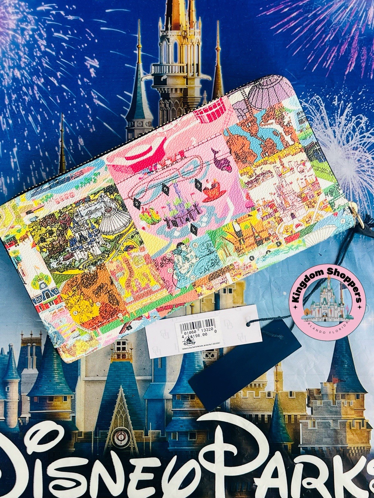 2026 Disney Parks Dooney & Bourke Vintage Park Maps & Icons Wristlet Wallet New