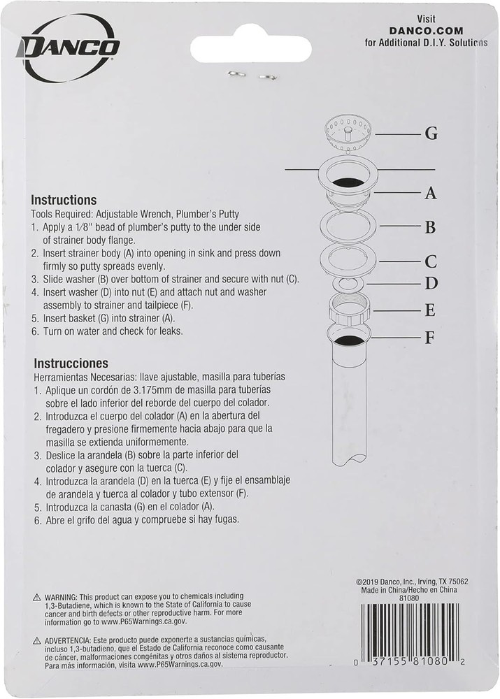 Danco Sink Strainer Nut Washer Set For Kitchen Sinks Easy Install Complete Kit