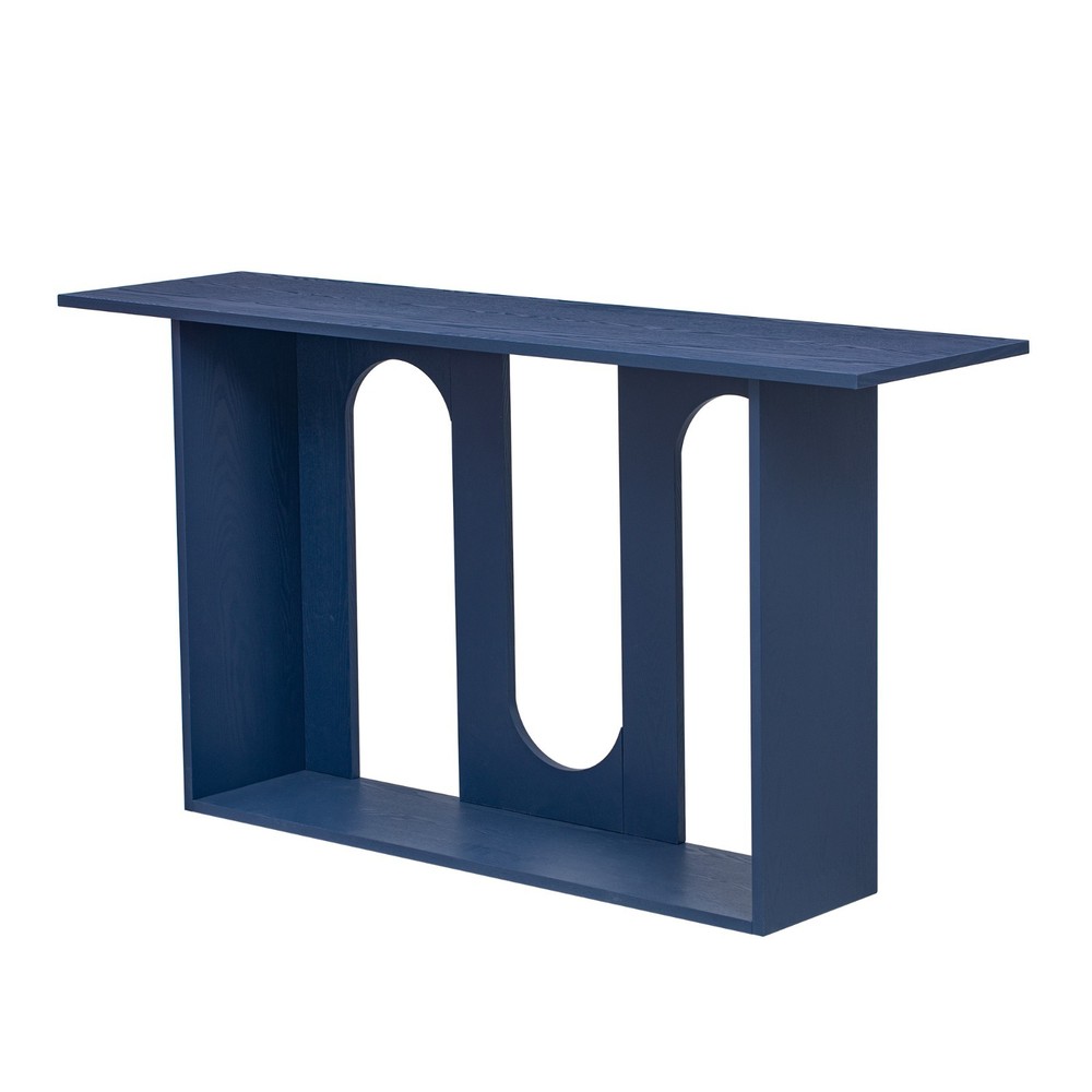 Modern Curved Ash Veneer Console Table with Shelf for Entryway Hallway