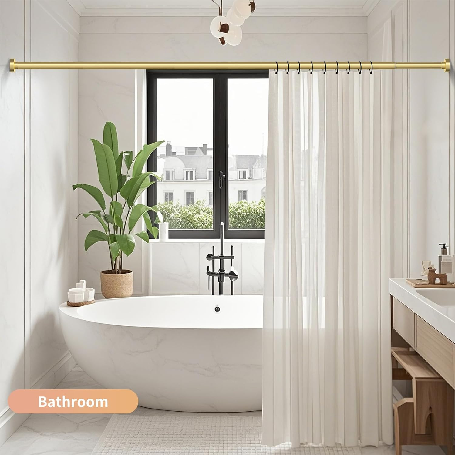 Gold Shower Curtain Rod 34-82 Inches(2.8-6.8Ft) Never Rust Adjustable Shower Rod