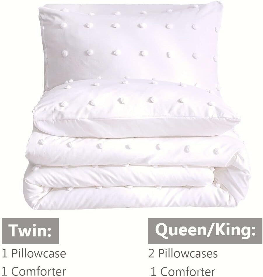 Tufted White Full Comforter Set,3 Piece - Soft Cotton Lightweight Comforter Set