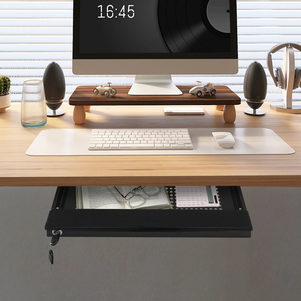 Under-Desk Drawer Storage Organizer for Standing Desks Pull-out Drawer Black