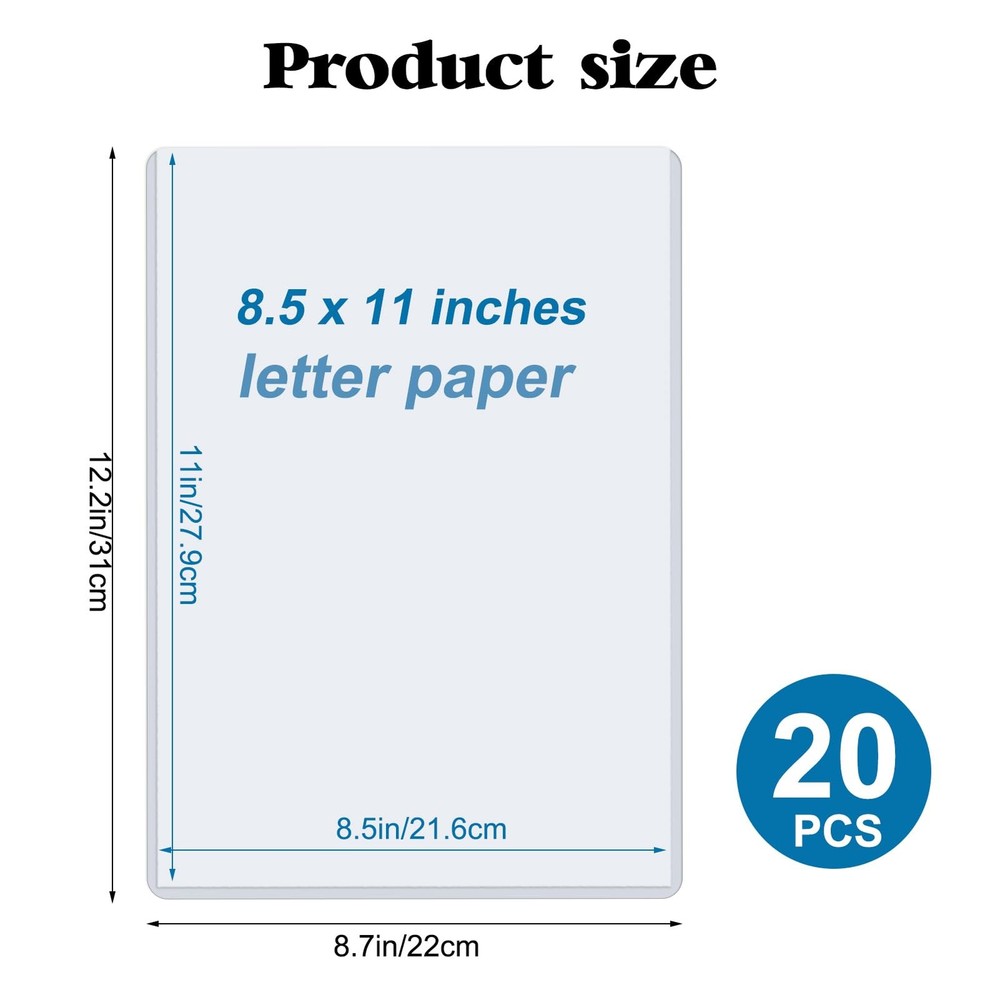 20 Pack 8.5 x 11 Hard Plastic Sheet Protectors, Rigid, Menu, Certificate