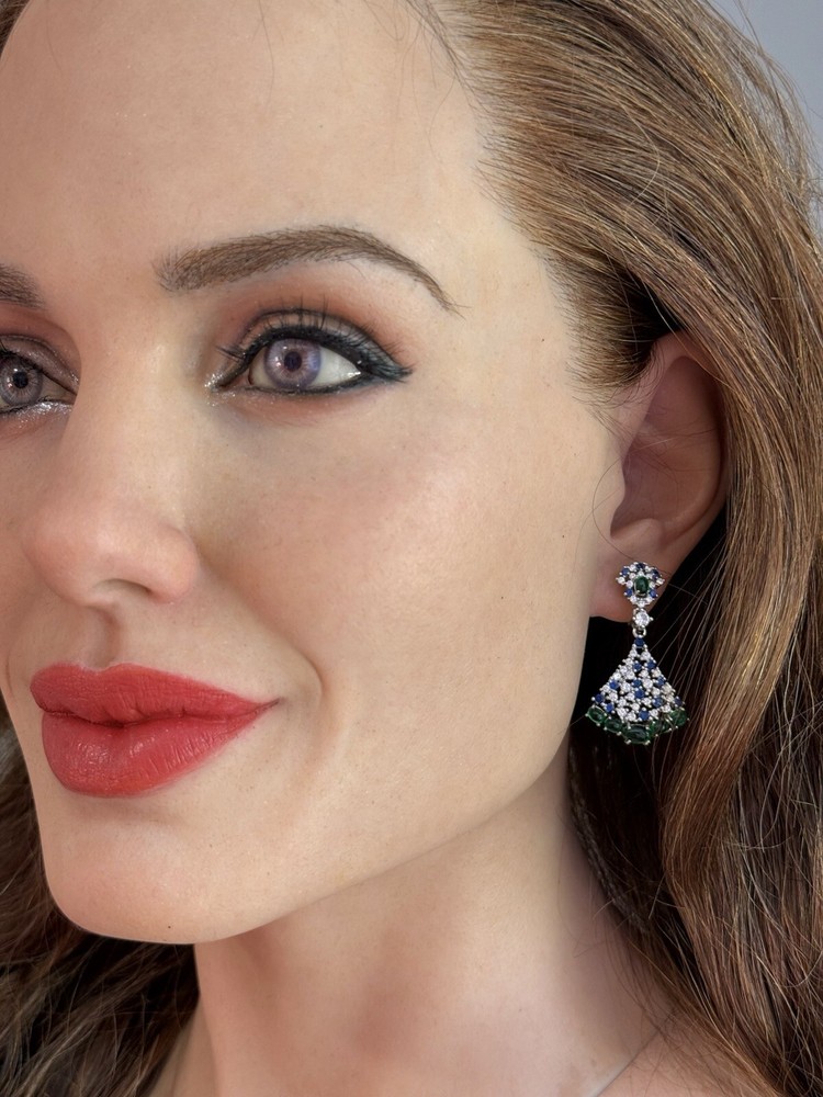 Mesmerizing Dancing Jade Dangle Drop Genuine Emerald Sapphire Earrings