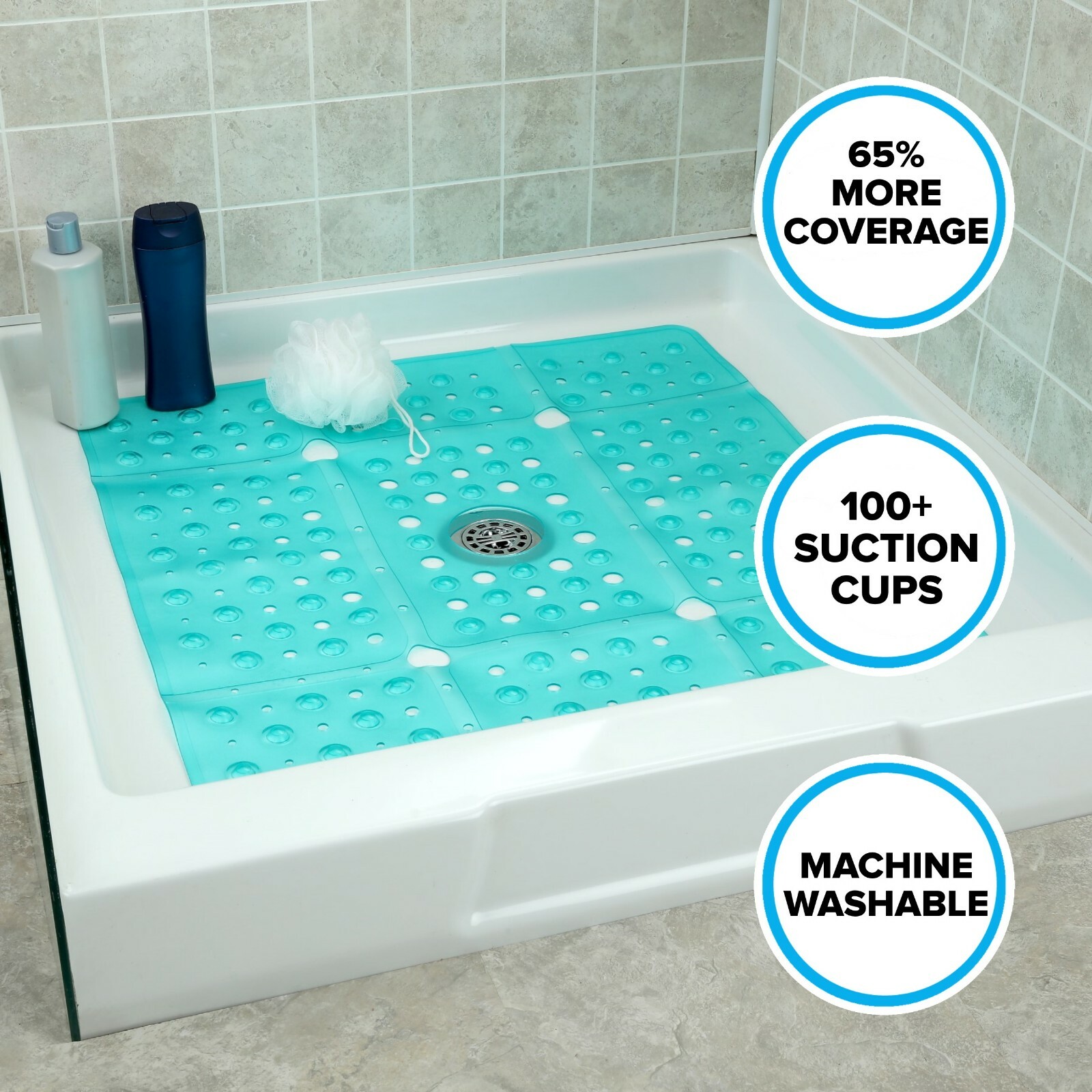 65% MORE COVERAGE! SlipX Solutions Aqua Extra Large Shower Mat (27")