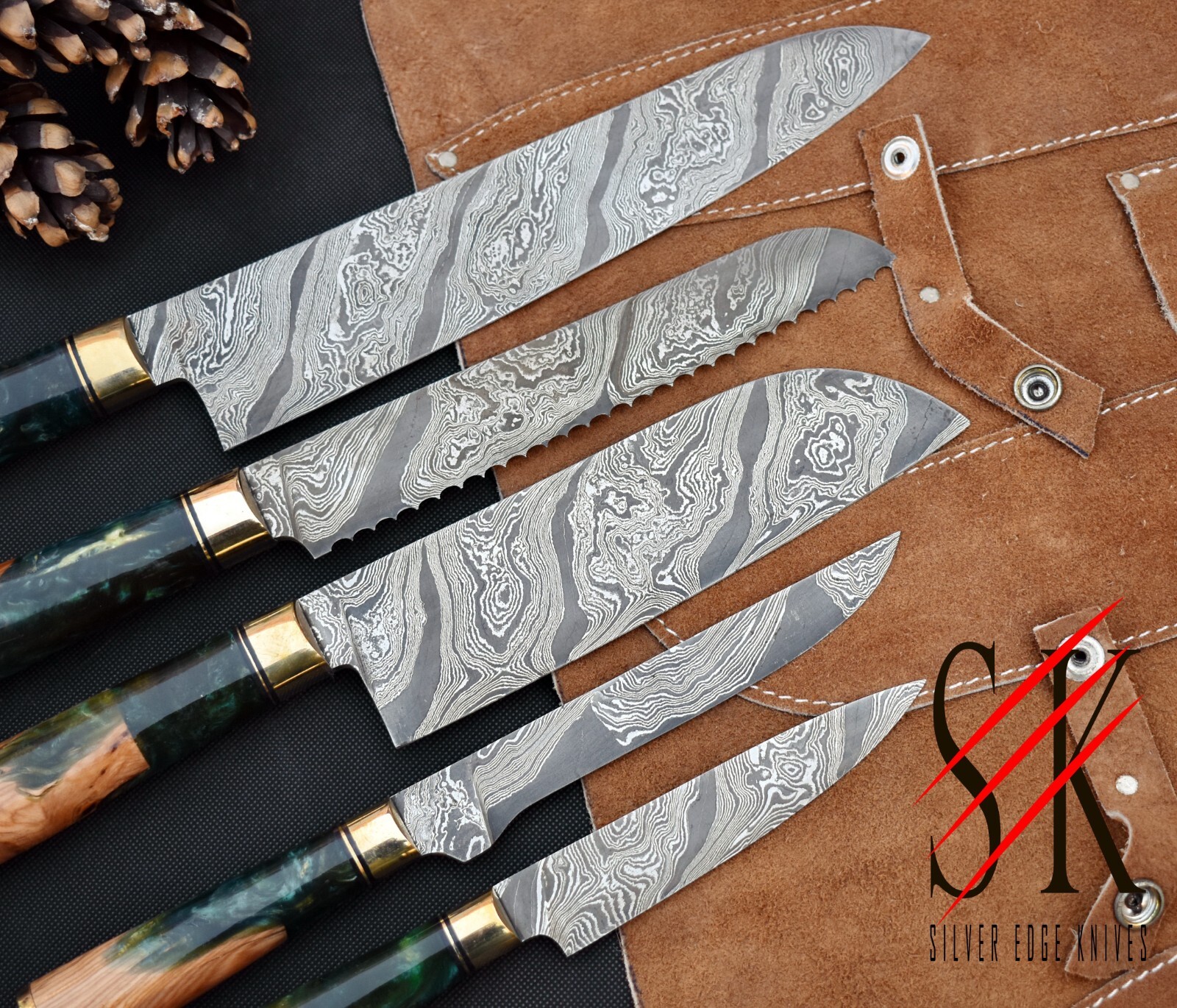 CUSTOM HANDMADE FORGED DAMASCUS STEEL CHEF KNIFE SET KITCHEN KNIVES SET of 5