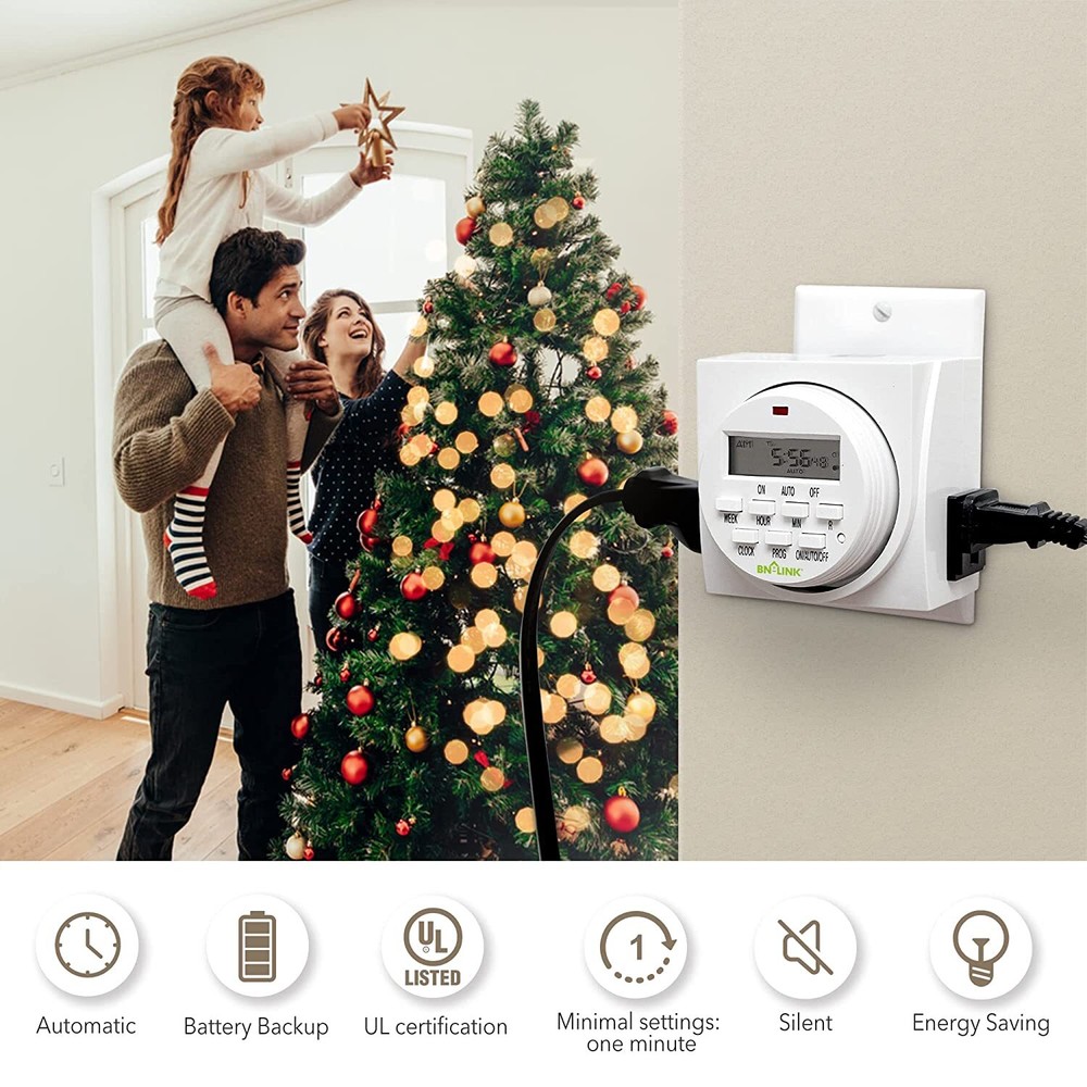 BN-LINK 7Day Heavy Duty Digital LCD Programmable Timer Dual Outlet Plug In Clock