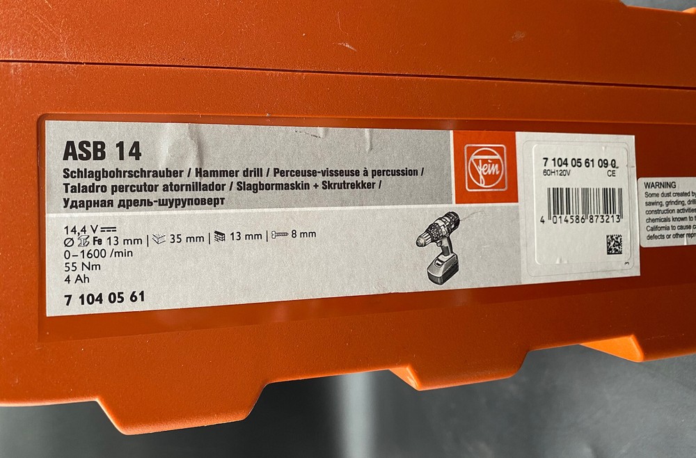 Fein Asb 14 Cordless One 2-Speed Hammer Drill Driver With Box