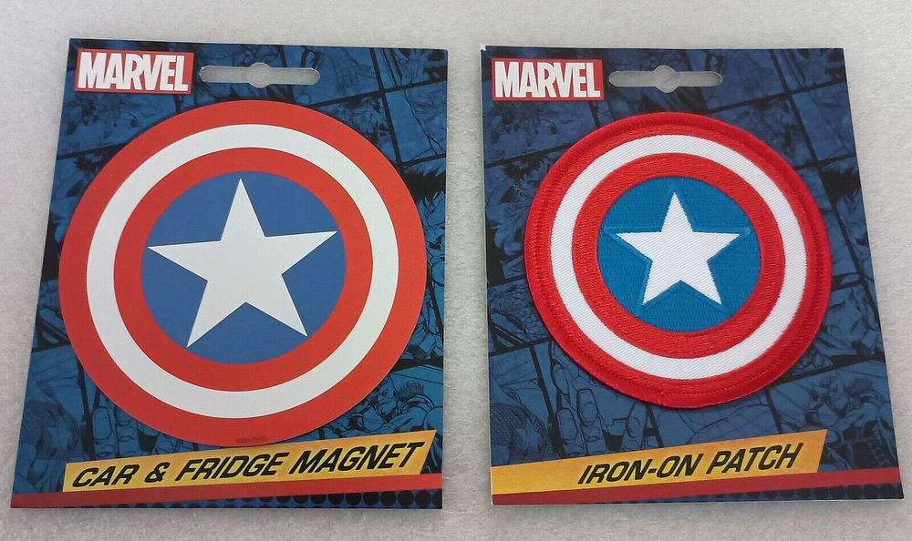 Marvel Captain America Shield Refrigerator Magnet & Cloth Patch New NOS MIP 2017