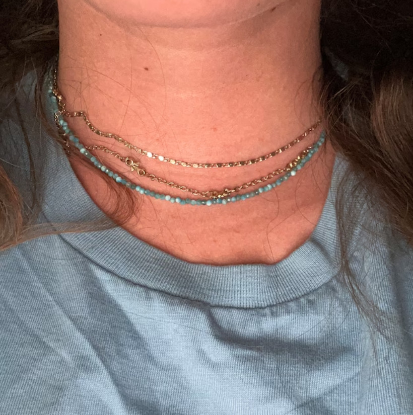 Natural Larimar 2mm Gemstone Beads Dainty Choker Minimalist Crystal Necklace