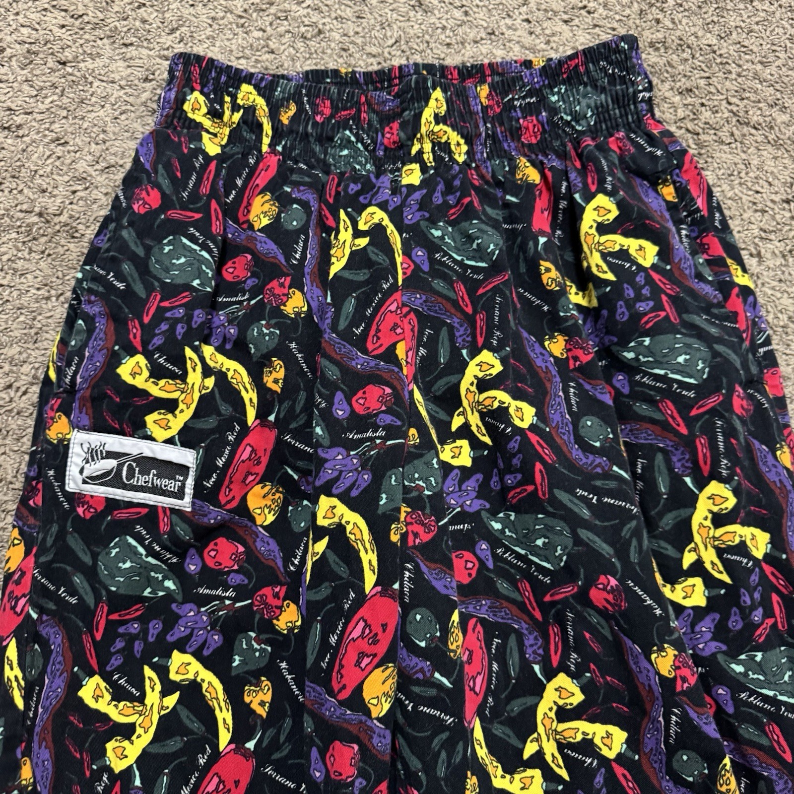 Chefwear Baggy Chef Pants Spicy Hot Peppers, Medium Elastic Drawstring