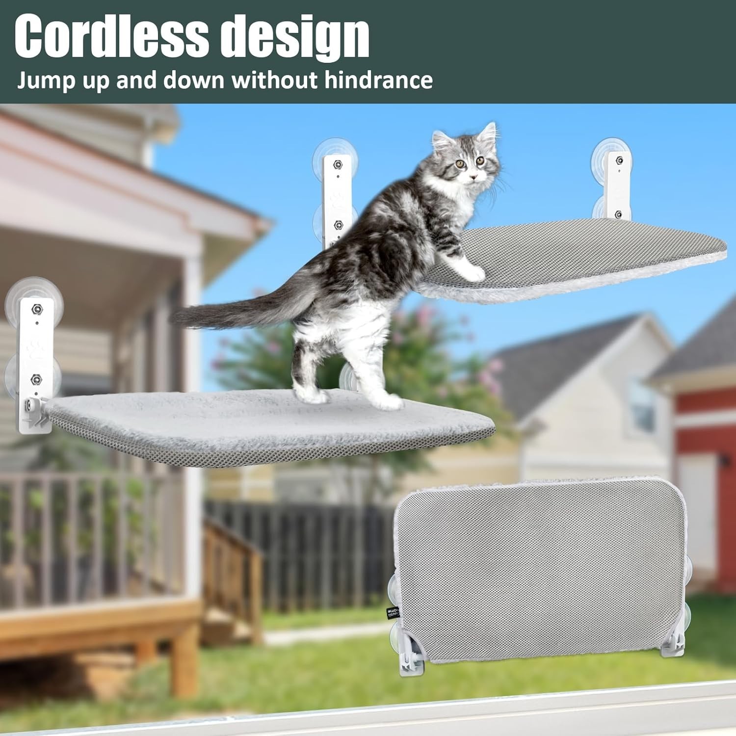 Foldable Cat Window Hammock Perch - Cordless Lounger for Indoor Cats, M Size