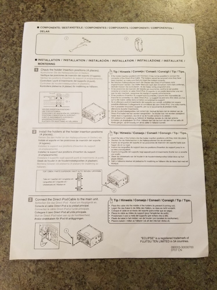 ECLIPSE Direct Cable for IPOD iPC-107P