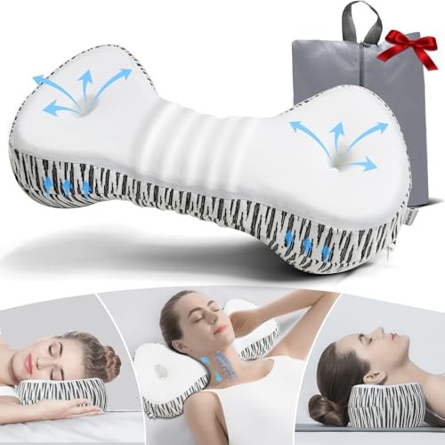 Neck Support Pillow, Cervical Neck Roll Memory Foam Pillow, White & Black