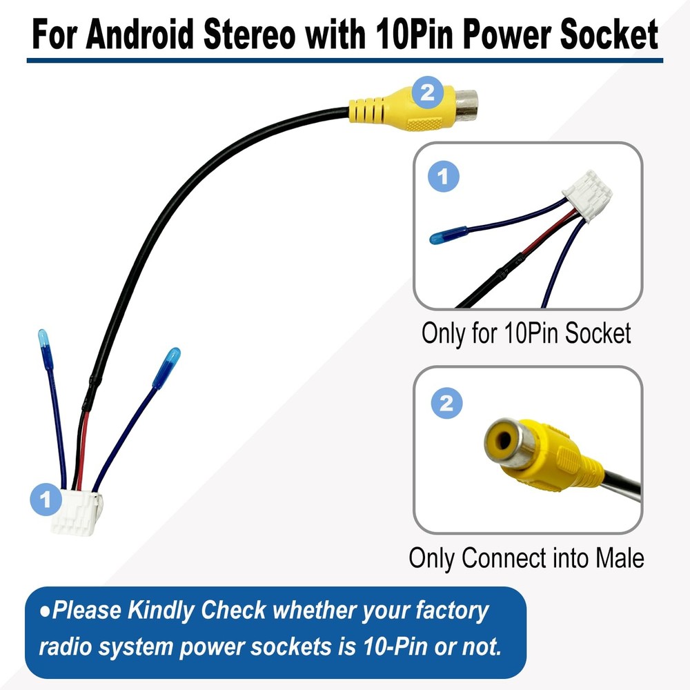 10 Pin Backup Camera Harness Adapter for Android Car Stereo RCA Wiring Harness C