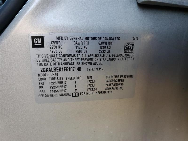 2015 15 GMC TERRAIN 2.4L AOD FWD ENGINE HARNESS