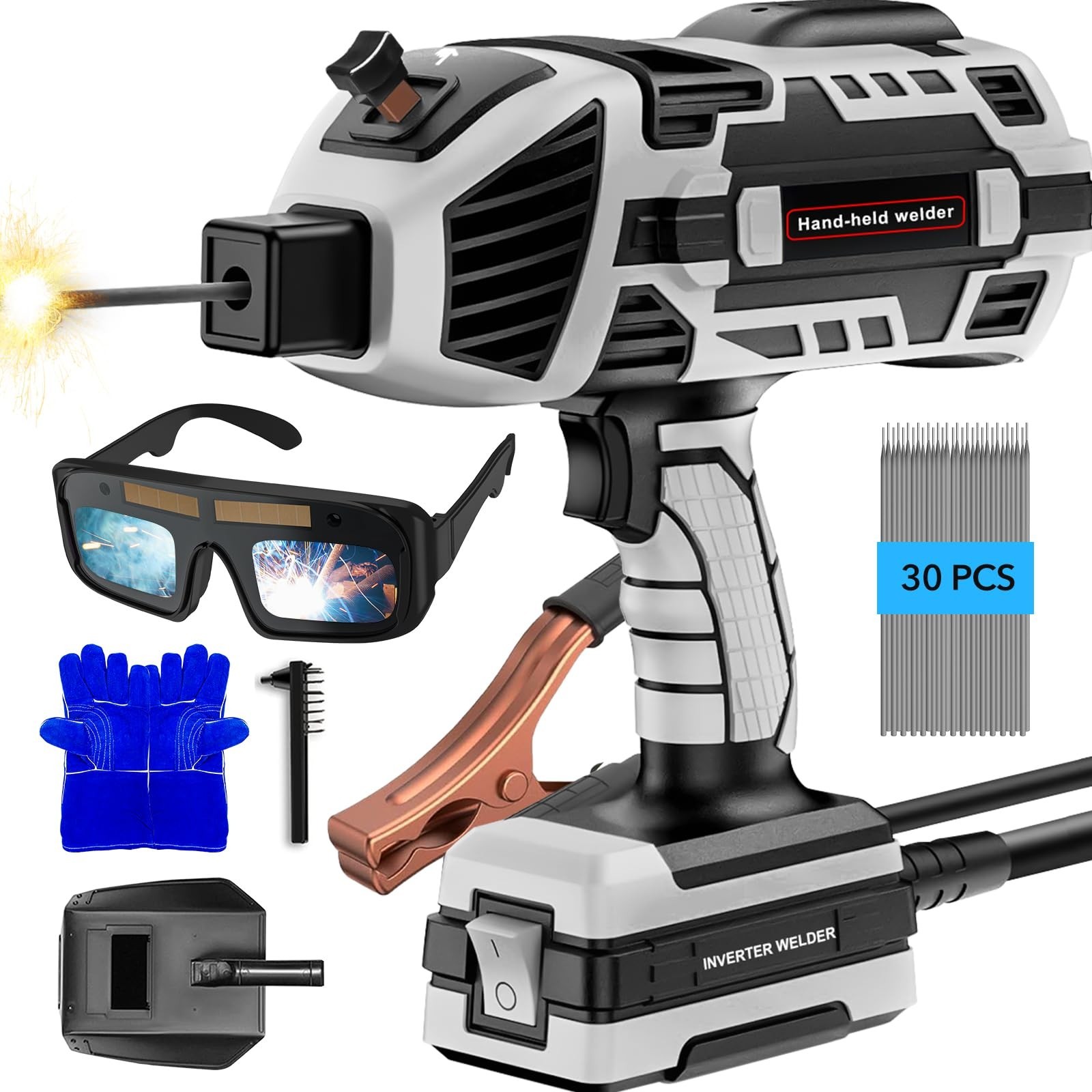 110V Handheld Welding Machine Kit with Auto-Darkening Goggles & Welding Rods