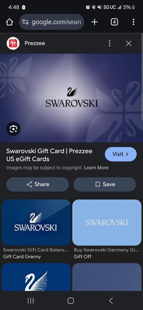 Swarovski e gift card $250