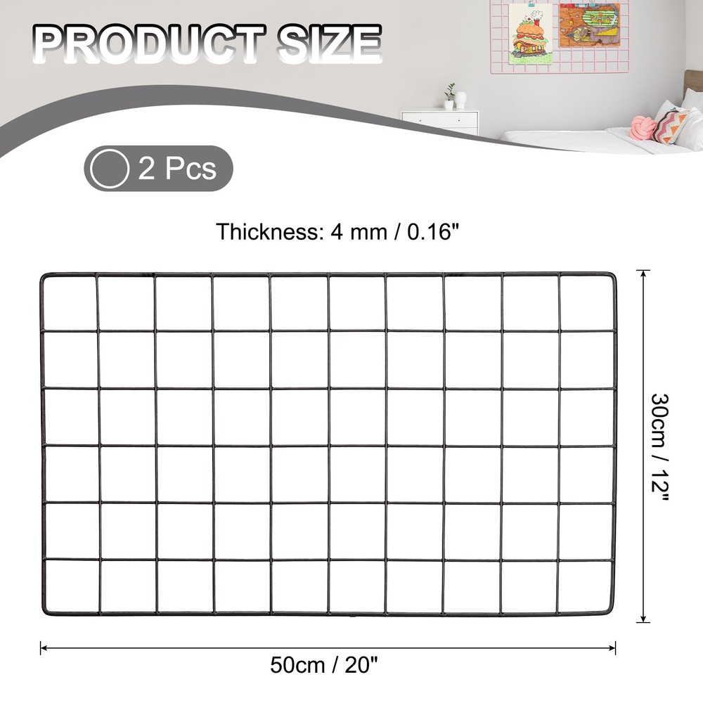 12"x20" Wire Grid Panel 2 Pcs Wall Grid Decorative Board Photo Display Black
