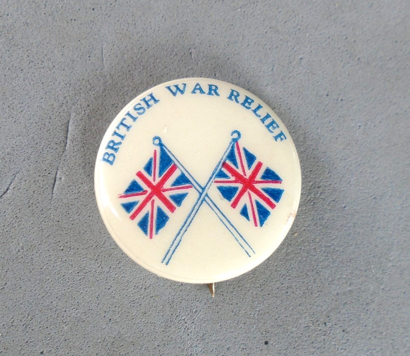 British War Relief pin back button