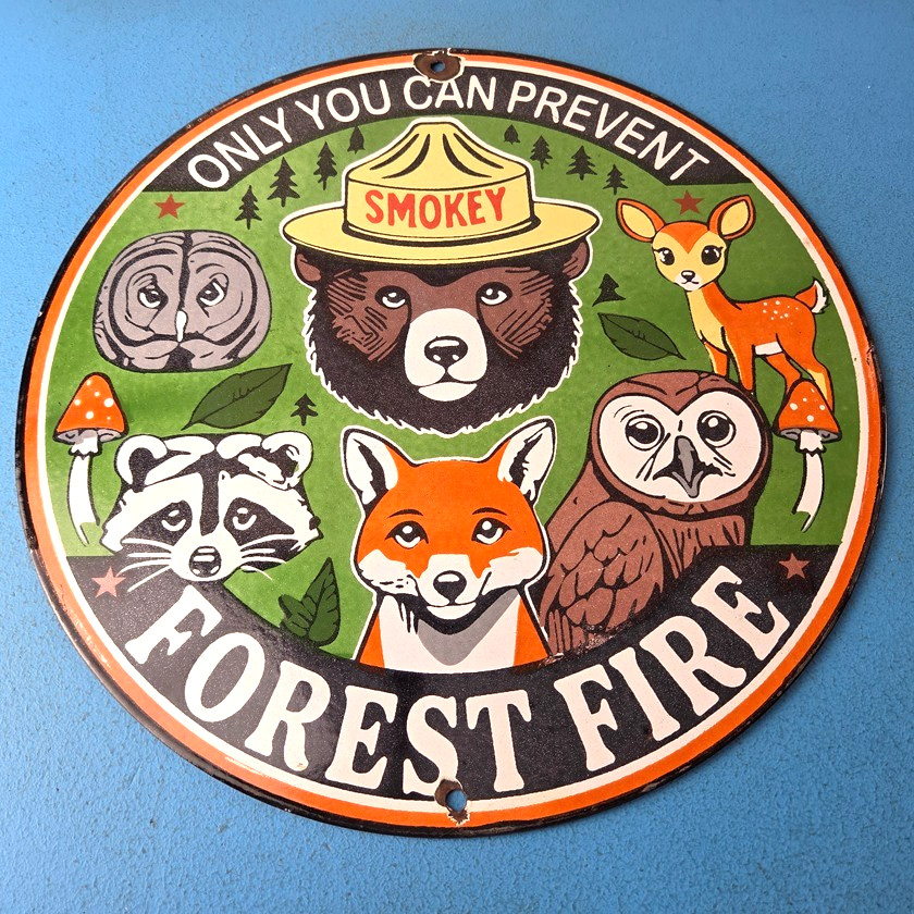Vintage Forest Service Sign - Smokey Bear Colorado Wilderness Gas Porcelain Sign