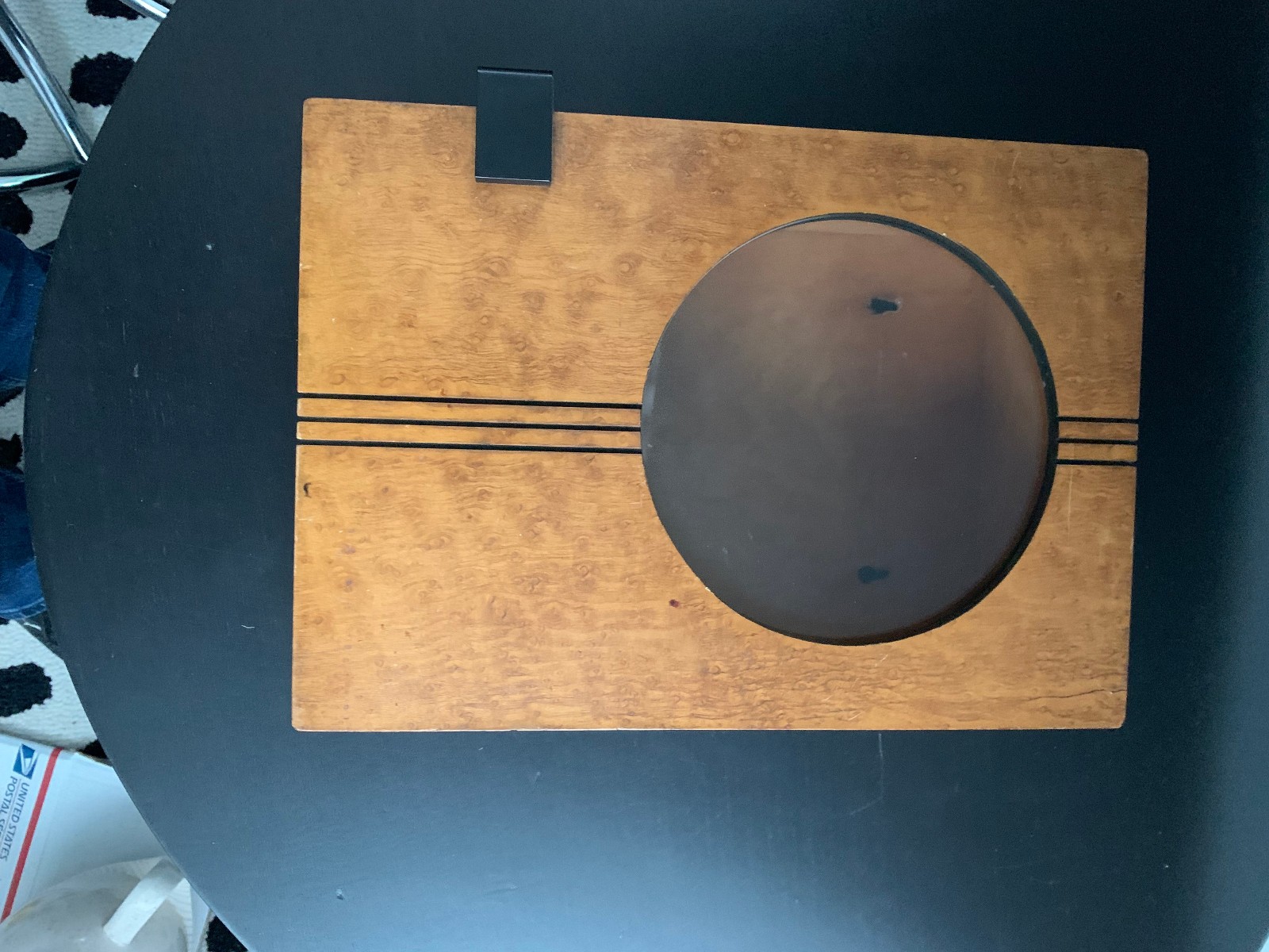 1930s Art Deco Barber Shop Cabinet Circle Glass Birdseye Maple Burton Chicago